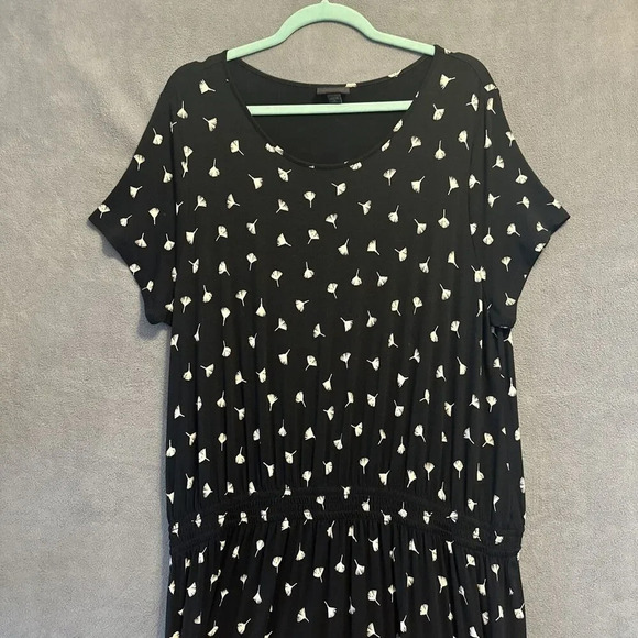 J. Jill Wearever Maxi Dress Size XL Petite Black Elastic Waist All Over Print - Picture 3 of 8